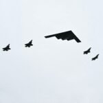 B-2 The stealthy bomber performs high step as Trump, Putin reaches the Alaska base