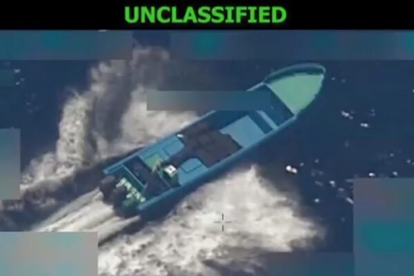 PHOTO: Secretary of War Pete Hegseth announced that the War Department conducted a lethal kinetic attack against a vessel operated by a designated terrorist organization conducting drug trafficking in the Eastern Pacific on October 21, 2022.